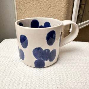 Crate and Barrel Blue Thumbprint Mug Made in Portugal
